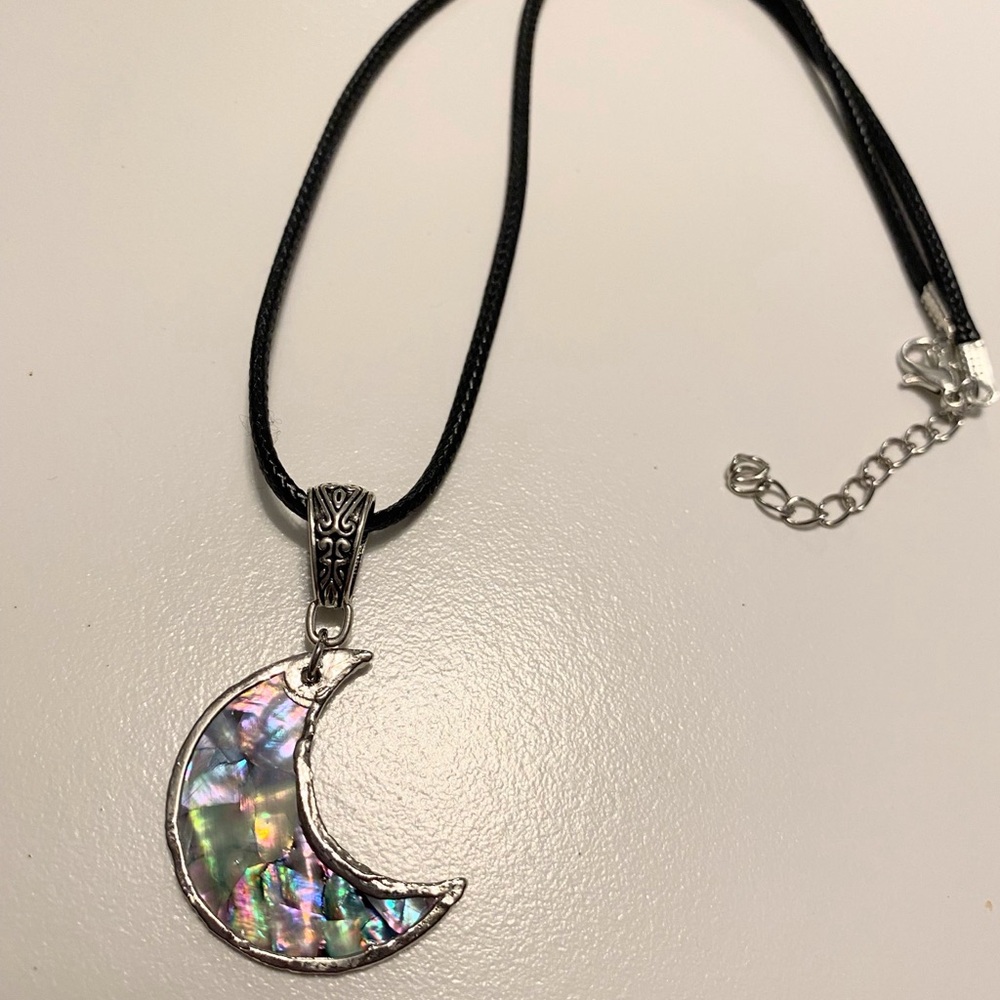Silver Moon Abalone Pendant Necklace - Multi-Color